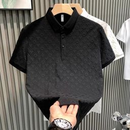 thumbnail for 短袖T恤男时尚轻奢提花休闲青年修身翻领带领打底时尚帅气透气短