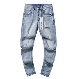 thumbnail for Cross-border wholesale purple American high street hole patch trend retro straight amiri Denim pants brand