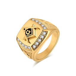 thumbnail for Cross-border European and American retro hip hop HIOHOP Freemasons titanium steel ring rings men's personality domineering fraternity jewelry