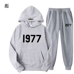 thumbnail for ENTIALS FOG fashion brand high street loose fleece hoodie set with 1977 lettering, unisex hoodie F