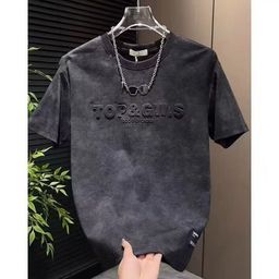 thumbnail for 2026新款男士潮牌字母钢印短袖T恤夏季宽松休闲圆领百搭上衣