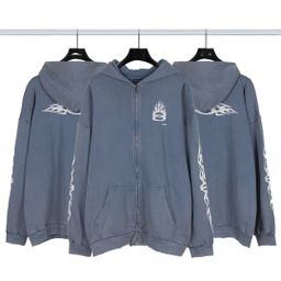 thumbnail for Consult customer service 24s cross-border Paris B home autumn and winter new double circle embroidery hooded zipper sweatshirt one wholesale cotton