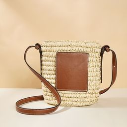 thumbnail for Cross-border new crochet crossbody span shoulder bag simple and cute drawstring cylinder bag mobile phone bag handbag for women