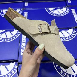 thumbnail for Sapatos Birkenstock femininos de couro genuíno com sola macia meia-chinelos femininos para uso externo 2025 primavera e verão nova moda casual Birkenstock preguiçoso dedo do pé