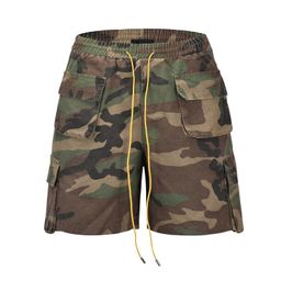 thumbnail for Euro high street style drawstring lace-up wash distressed casual camouflage multi-pocket accordion bag cargo bag shorts