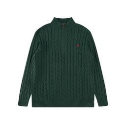 thumbnail for High Quality RL Half Pull Embroidered Pony Sweater Loose Solid Color Twist Knit Loose Men's and Women's Couple Pullover