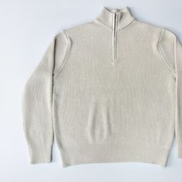 thumbnail for Boxer half-zip turtleneck, wool-blend jacket, loose-fitting slouchy knit top, unisex
