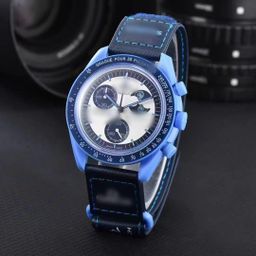 thumbnail for European and American co-branded Swatch eggplant quartz waterproof chronograph watch light luxury ins wind moon planet Speedmaster men's and women's watches