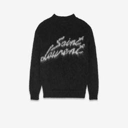 thumbnail for 2024 Winter New Signature Letter Loose Soft Waxy Mahair Black Knitted Shirt Lazy Style Sweater Top for Men and Women
