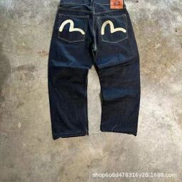 thumbnail for Youth trend size M embroidery men's and women's loose straight tide brand casual plus size personality trend Internet celebrity jeans