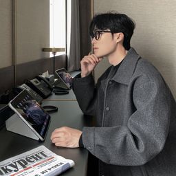 thumbnail for Autumn woolen jacket boys' trendy brand trend autumn and winter handsome student versatile loose casual jacket