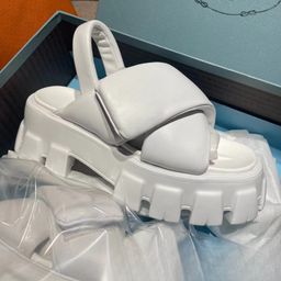 thumbnail for High version triangle label flatform thick-soled velcro leather bread sandals women's casual flat strap sandals women