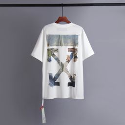 thumbnail for Off Hot Stamping Tape Printing Warlike Men&#039;s Large Size Short-Sleeved Ow Loose Round Neck Women&#039;s T-Shirt Couple White Same Style