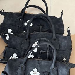 thumbnail for 2025 Xiaohongshu Same Cro Heart Black and White Stitched Travel Bag Roman Metal Cross One Shoulder Crossbody Bag