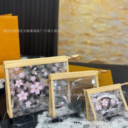 thumbnail for 性价比外贸老花樱花果冻包洗漱包三件套透明防水洗簌收纳化妆包袋
