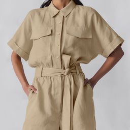 thumbnail for French style cotton lace-up high waist overalls 2024 cross-border new niche versatile short sleeve wide leg pants women&#039;s clothing