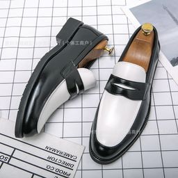 thumbnail for British style men's color-blocking pointed scalp shoes cross-border plus size one-foot slippers formal business casual shoes loafers men's shoes
