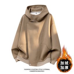 thumbnail for Wholesale 520g Heavy Solid Color White Flower Gray American Irregular Structure Button Cardigan Jacket Sweatshirt Jacket