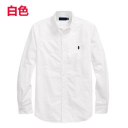 thumbnail for Camisa blanca de manga larga para hombre, primavera y otoño, casual de negocios, Oxford, camisa de manga larga de algodón de color sólido para hombre