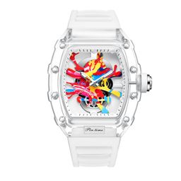 thumbnail for PINTIME foreign trade cross-border watch personalized tonneau quartz watch fashion transparent men's waterproof watch in stock