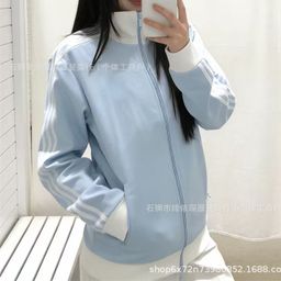 thumbnail for New 2026 spring/autumn embroidered blue casual sports top Korean striped jacket loose jacket