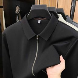 thumbnail for New jacket, high-end men's clothing, spring solid color zip-up coat, business casual spring and autumn turn-down collar top, trendy Baoli