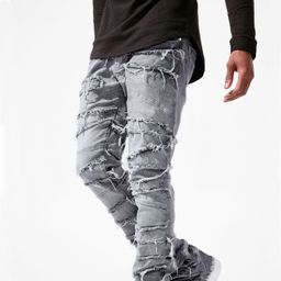thumbnail for Cross-border new men's denim straight pants, European and American street fashion ins, explosive stretch patch denim straight pants