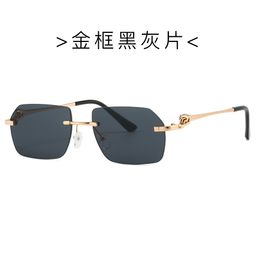 thumbnail for New Polygon Frameless Sunglasses 8053 European and American Fashion Personalized Sunglasses Street Shooting Leopard Head Sunglasses