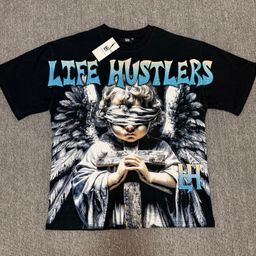 thumbnail for Life Hustlers Street Style Rhinestone Pattern Unisex Letter Vintage Short-Sleeve T-Shirt