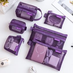 thumbnail for Mesh Zipper Storage Bag, Travel Portable Coin Purse, Data Cable, Earphones, Mobile Phone Accessories, Digital Bag, Six-Piece Set