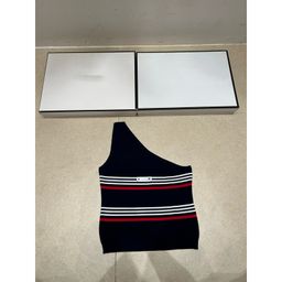 thumbnail for Summer New Style Slanted Shoulder Striped Knitted Vest Casual Slimming Sexy Simple Fashionable Versatile Top