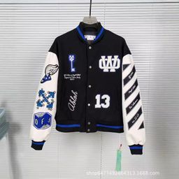 thumbnail for 2024 Autumn and Winter New Ow Hot Diamond Pegasus Letter Pattern Baseball Jacket Men and Women Same Style One Piece Wholesale Dropshipping