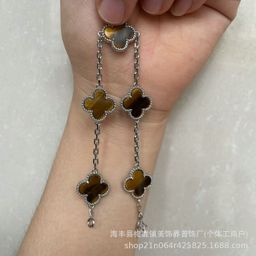 thumbnail for 925 sterling silver four-leaf clover five-flower bracelet female plated 18K rose gold white mother-of-pearl carnelian black agate live broadcast on behalf of the hair