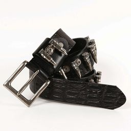 thumbnail for Trendy Punk Rock Metal Bullet Inlaid Belt Men&#039;s Head Layer Cowhide Distinctive Decorative Non-mainstream Cool Belt