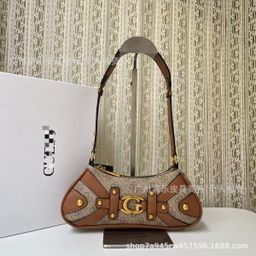 thumbnail for Guesser foreign trade new European and American fashion trends second-hand vintage printed splicing rivet underarm bag one shoulder crossbody