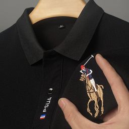 thumbnail for Business Foreign Trade 2025 New Summer Men&#039s Short-sleeved T-shirt Embroidered plus size POLO Shirt Young and Middle-aged Solid Color Top