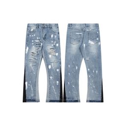 thumbnail for Outer Single GALLERY DEPT Splash Ink Graffiti Micro Horn Stitching Ripped Casual Loose Jeans Long Pants Trendy