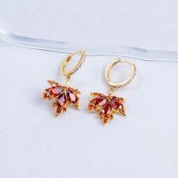 thumbnail for Red Maple Leaf 2024 New Year earrings are elegant and versatile, autumn and winter women's niche design with ear hooks and stitch trendy styles