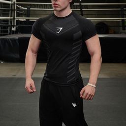 thumbnail for Cross-border new muscle fitness clothes coach sports t-shirt tights high elastic training short sleeve fitness clothes european size men