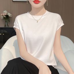 thumbnail for Summer New Pure Cotton Short-Sleeved T-Shirt for Women, Loose Round Neck, Pure Color Flying Sleeves, Bottoming Shirt, Elegant Slim Vest