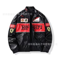 thumbnail for Cross-border trendy brand embroidered leather jacket PU leather motorcycle baseball uniform couple retro motorcycle warm jacket support customization