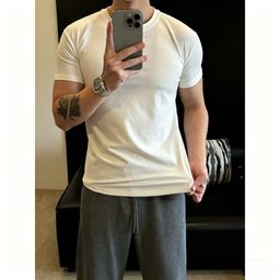 thumbnail for Versatile Black Cotton Casual Short-Sleeve Summer T-Shirt for Men, Stylish and High-End, American-Style Heavyweight Slim-Fit Half-Sleeve