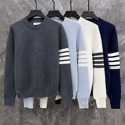thumbnail for TB Fall/Winter New Crew Neck Four-Bar Pullover Sweater Fashion Classic Preppy Style Unisex Same Thickened Knit Sweater
