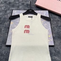 thumbnail for Spring and Summer New Style Heavy-Duty Letter-Embellished Ribbed Slim-Fit Sleeveless Ice Silk Knit Tank Top Design Top