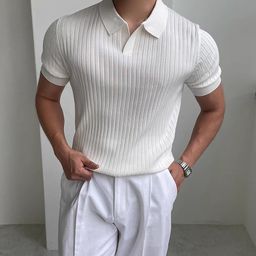 thumbnail for 夏季轻熟短袖POLO杉男韩版修身翻领纯色休闲薄款半袖潮流气质上衣