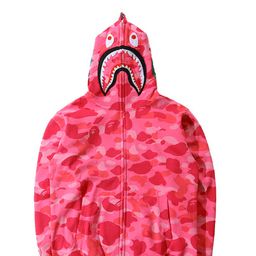 thumbnail for Cross border shark sweatshirt men's and women's camouflage print, classic multicolor embroidery, large size loose fleece cardigan hooded jacket