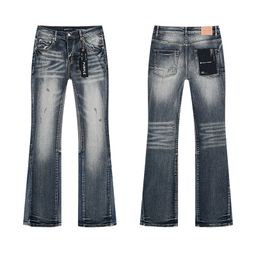 thumbnail for 2024 American Trendy Brand Ripped Patch Smoke Gray Men's Casual Straight Jeans Wholesale