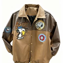 thumbnail for Spring and Autumn European and American men and women tide stars with the same jacket, motorcycle jacket, heavy industry embroidery, couple stand-up collar and baseball uniform