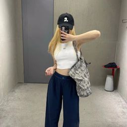 thumbnail for 同款ALOGANT梭织 直筒阔腿裤休闲垂感弹力腰带宽松女运动显腿长