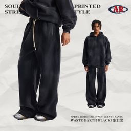 thumbnail for 2025 Autumn and Winter New Style Spray Horse Wash, Distressed, Frayed and Ripped Velvet Sweatshirt and Sweatpants Set Cross-Border Supply